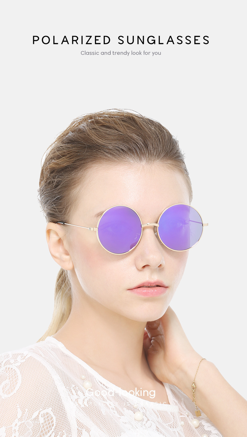 亚马逊男女同款偏光太阳镜复古太子镜速卖通8020圆框驾驶墨镜详情10