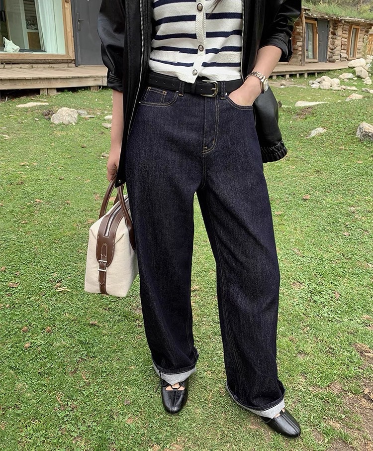 pusumed vintage wide-leg jeans for women in autumn, loose and slimming, straight-leg, floor-length pants pic 9