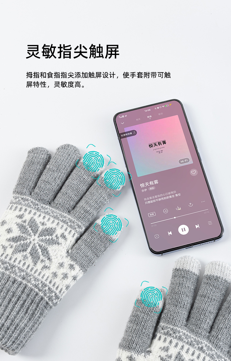 手套女冬季加绒加厚韩版防寒可爱户外骑行触屏保暖毛线针织手套详情4