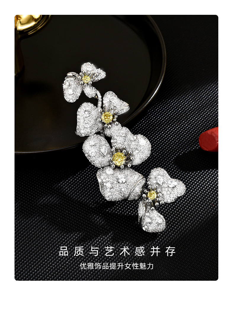 轻奢精致一枝花胸针时尚重工小清新满钻高档植物花卉别针胸花爆款详情14