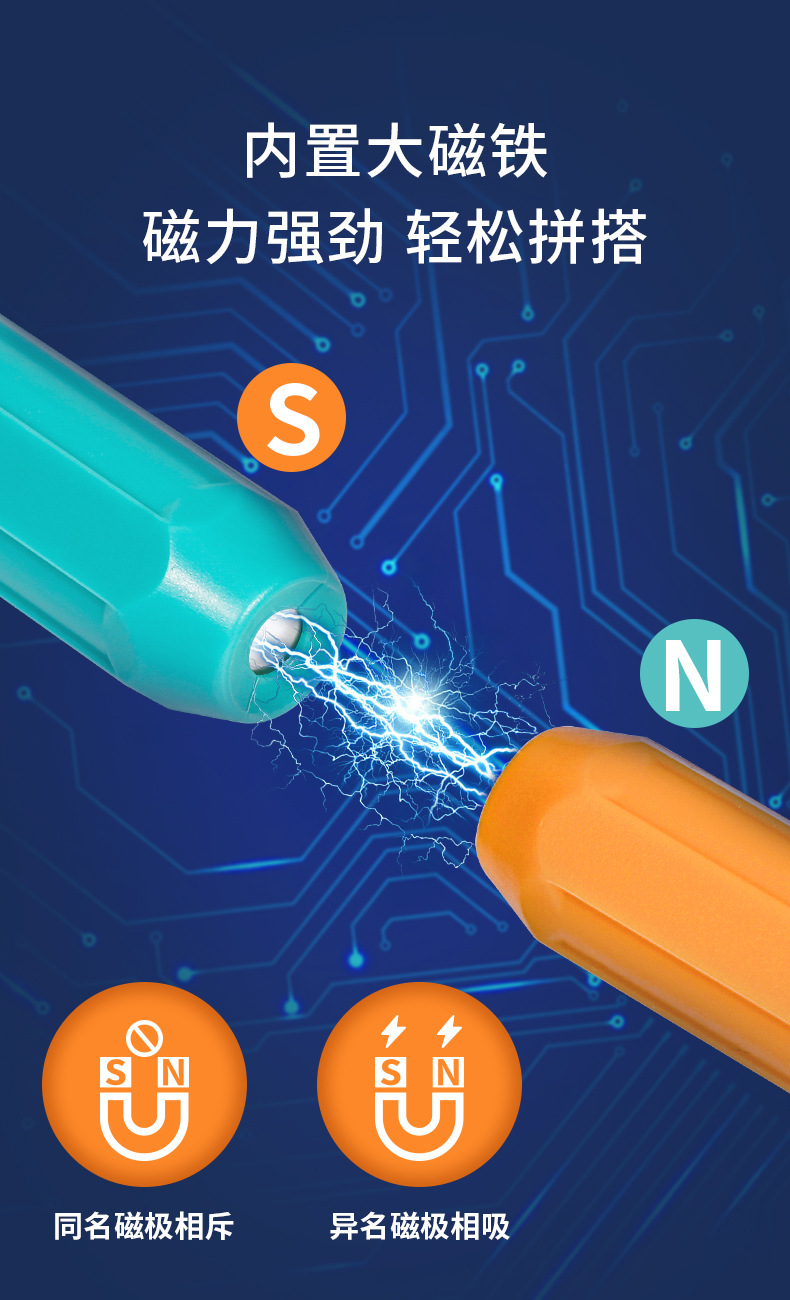 磁力棒益智儿童磁吸玩具宝宝男孩3d大颗粒拼装磁铁积木礼物强磁详情4