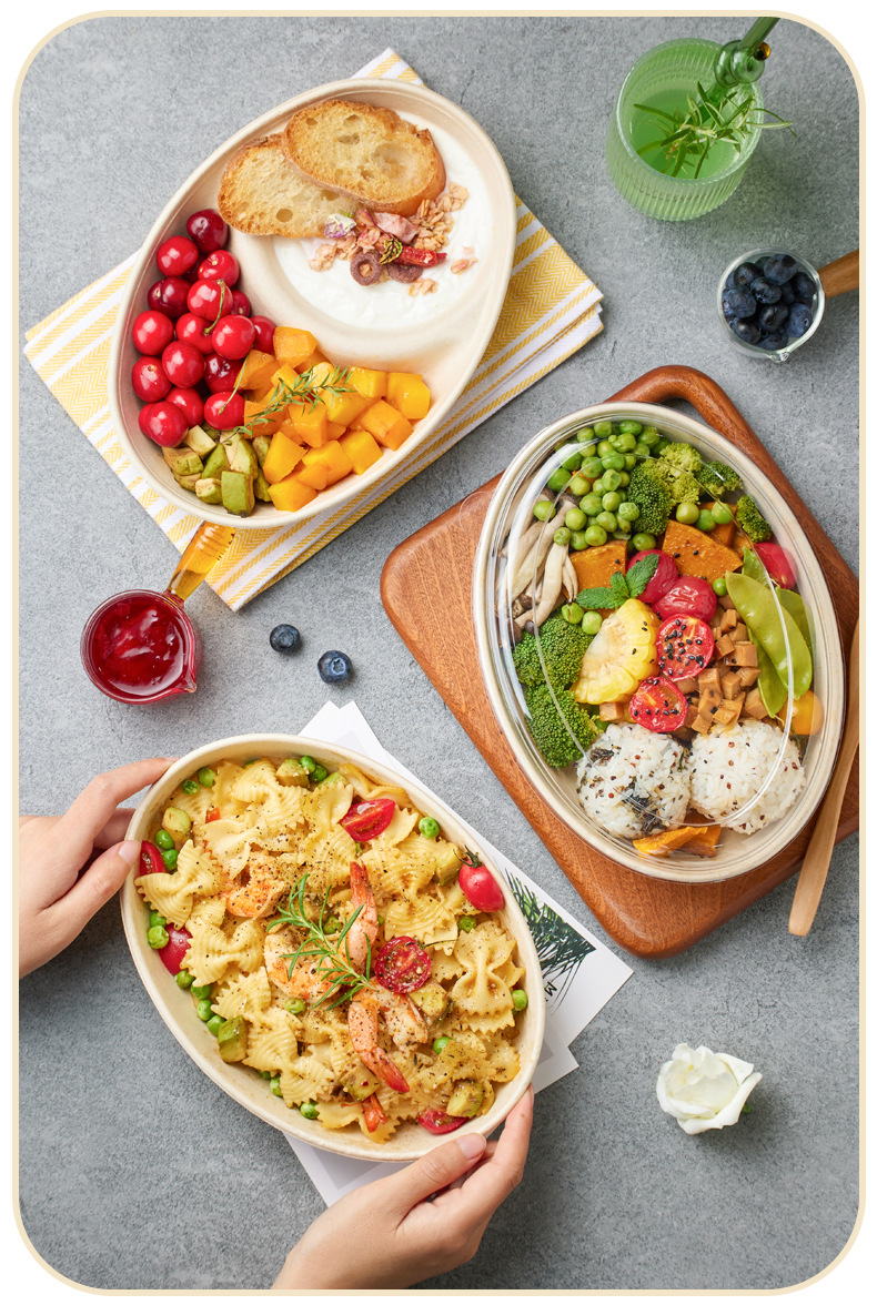 Light food fat loss packaging box, disposable oval box with lid, salad box, fitness light meal box, biodegradable fruit box pic 16