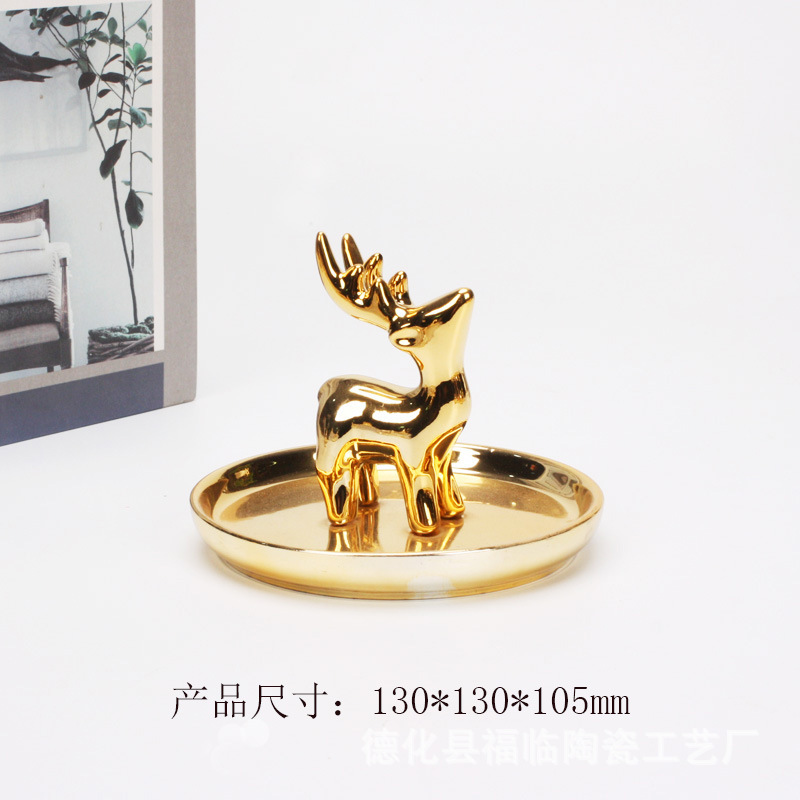 Nordic gold-plated ceramic handicrafts, gift jewelry plates, rings, watches, home storage plates, golden deer animal ornaments pic 14