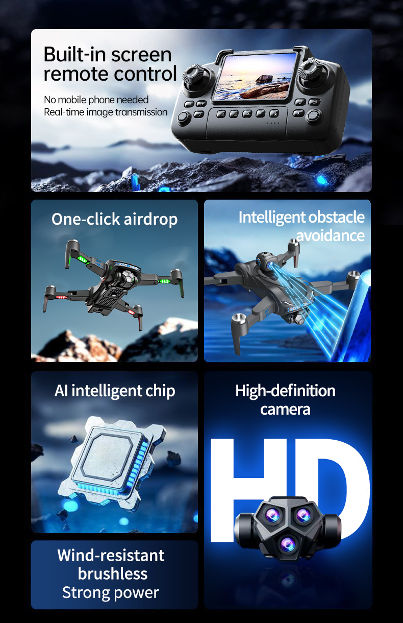 The cross-border X6 drone is equipped with a screen, brushless obstacle avoidance remote control aircraft, and a one-click airdrop aerial photography quadcopter pic 3