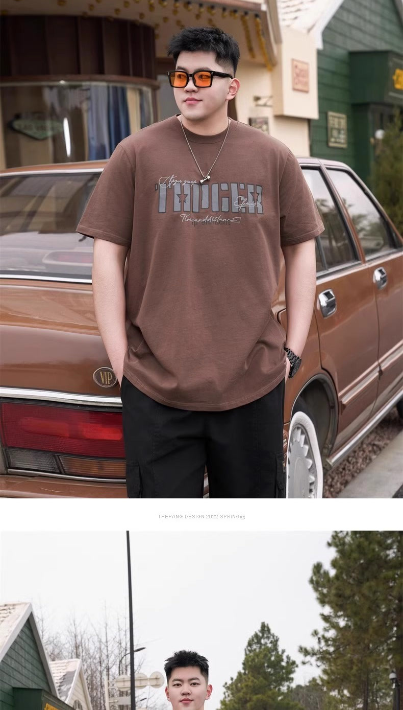 潮牌大码男装夏季新款重磅胖子宽松加肥加大纯棉套头半袖短袖T恤详情7