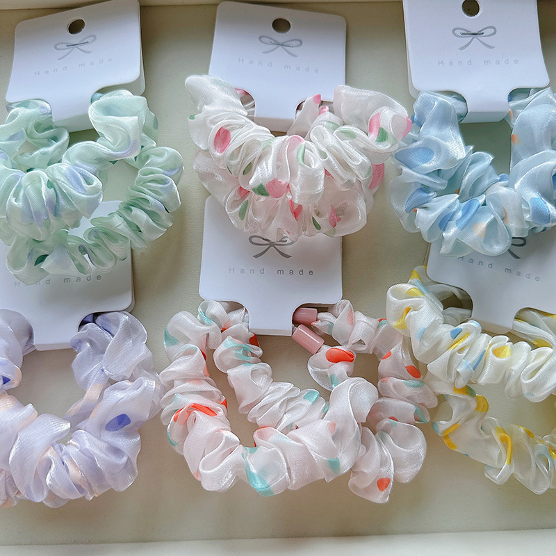 2条装圆点欧根纱网纱小肠发圈甜美小清新高弹力扎头发皮筋发绳女详情2