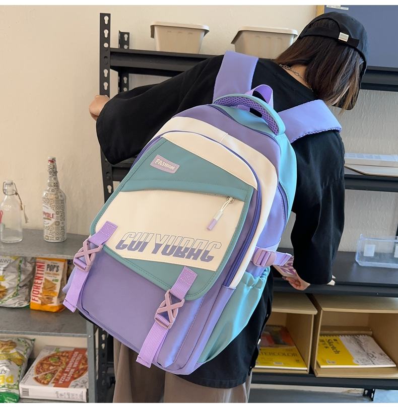 批发跨境双肩包韩版百搭书包撞色大学生高中大容量短途旅行背包详情36