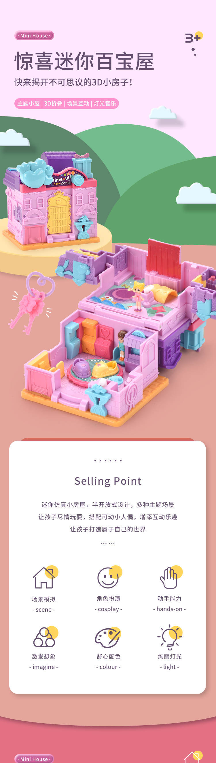 跨境儿童百变惊喜小屋女孩仿真公主城堡别墅模型娃娃屋过家家玩具详情1