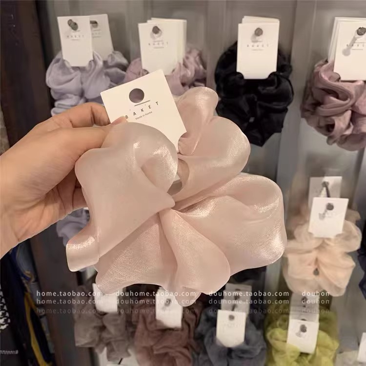 2025 New style of hair accessories from Dongdaemun, South Korea, Super large and high-quality silk gauze large intestine hair band, pig intestine fat intestine hair rope pic 5