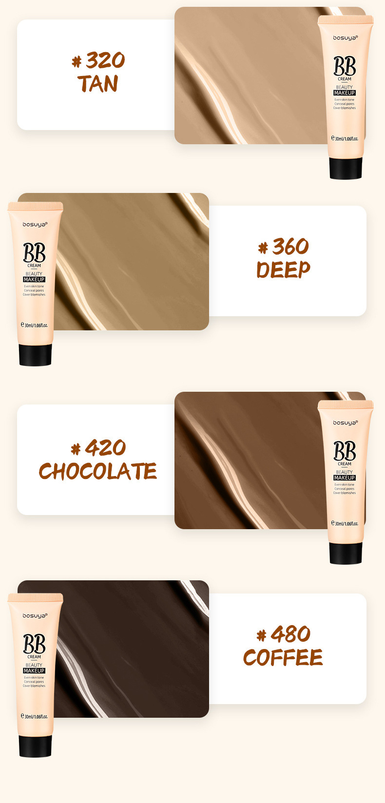 【 Cross-border Exclusive 】Bosuya Long-lasting Moisturizing Concealer Foundation, Pore-Invisible and Non-Smudging bb Cream Wholesale pic 11