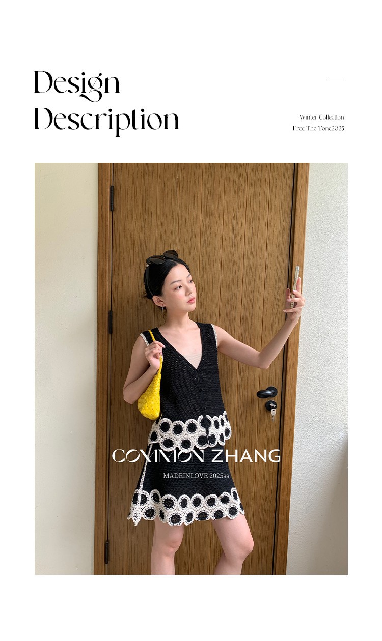 CZ ZHANG Summer French fashion Design sense floral embroidery black versatile low-waisted A-line short skirt B24109 pic 2