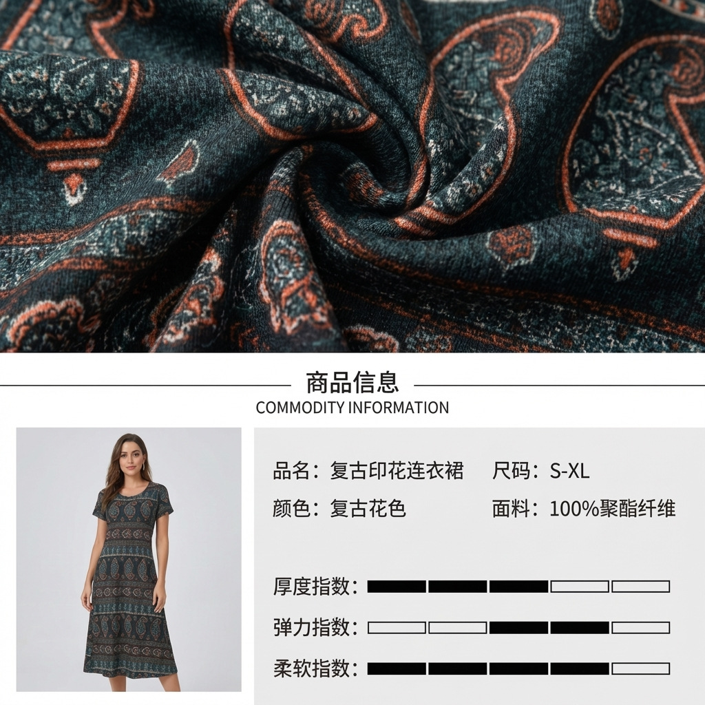 26新款女长裙连衣裙修身长裙奥代棉印花裙淑女裙民族风印花裙爆款详情10