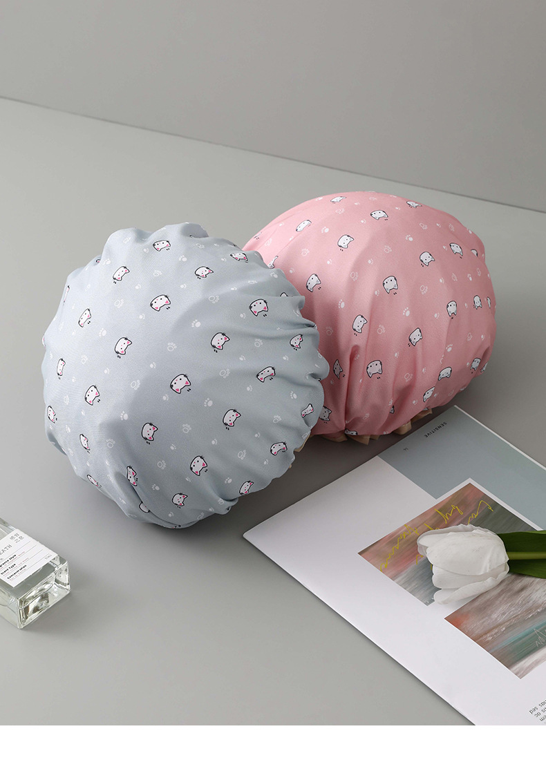 双层浴帽防水洗澡头套家用女夏沐浴帽发套厨房防油烟发膜专用批发详情11