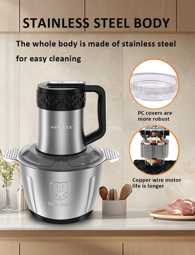 Foreign trade SOKANY06016 stainless steel 3L meat grinder, household electric mixer, vegetable and meat slicer pic 8