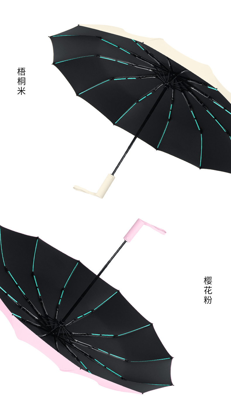 双骨伞自动开收折叠晴雨两用小清新雨伞48骨创意三折伞一件代发详情2