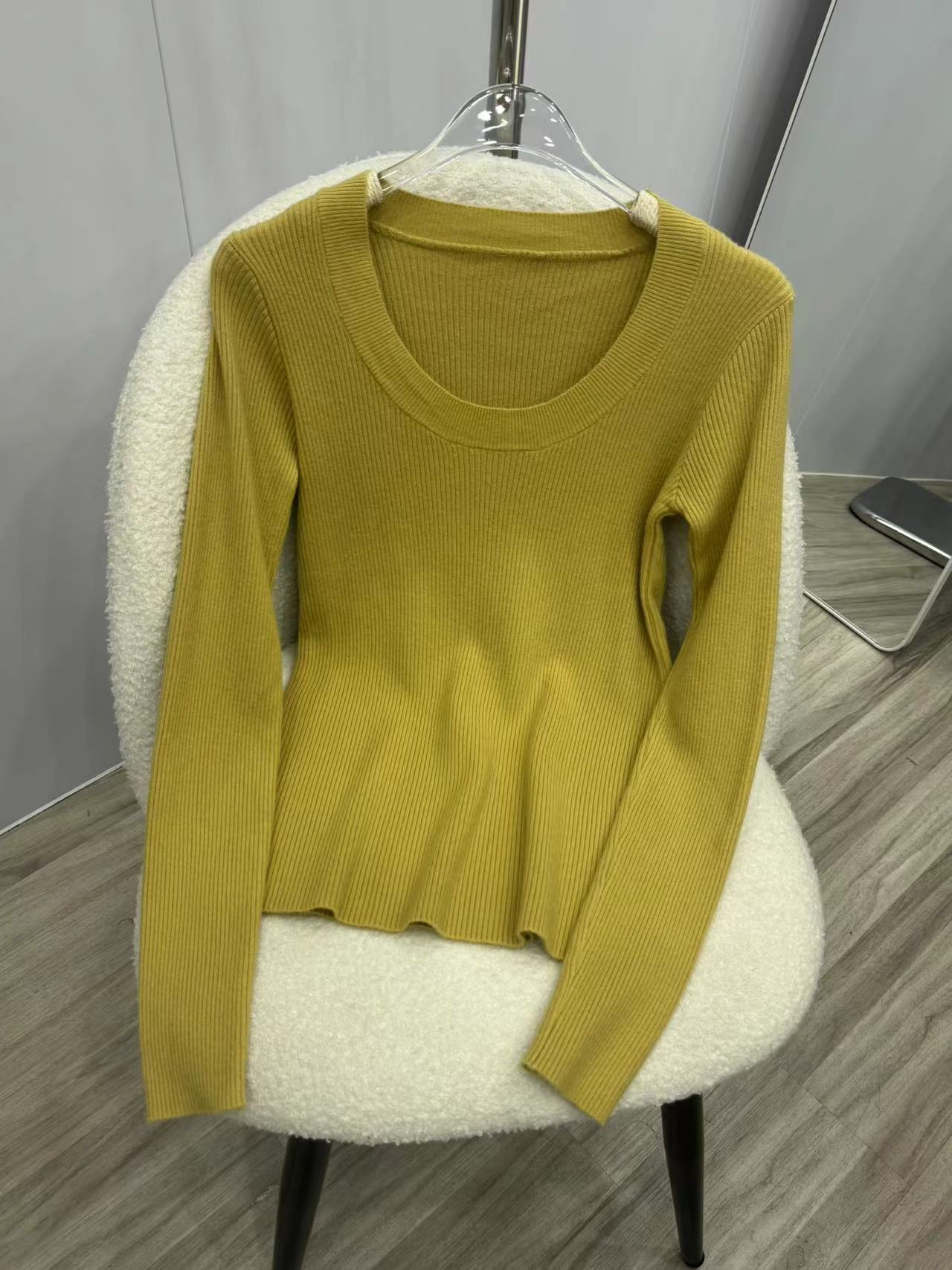 U领针织衫女韩国东大门露锁骨修身纯色安迪绒打底衫安迪绒长袖衫详情18