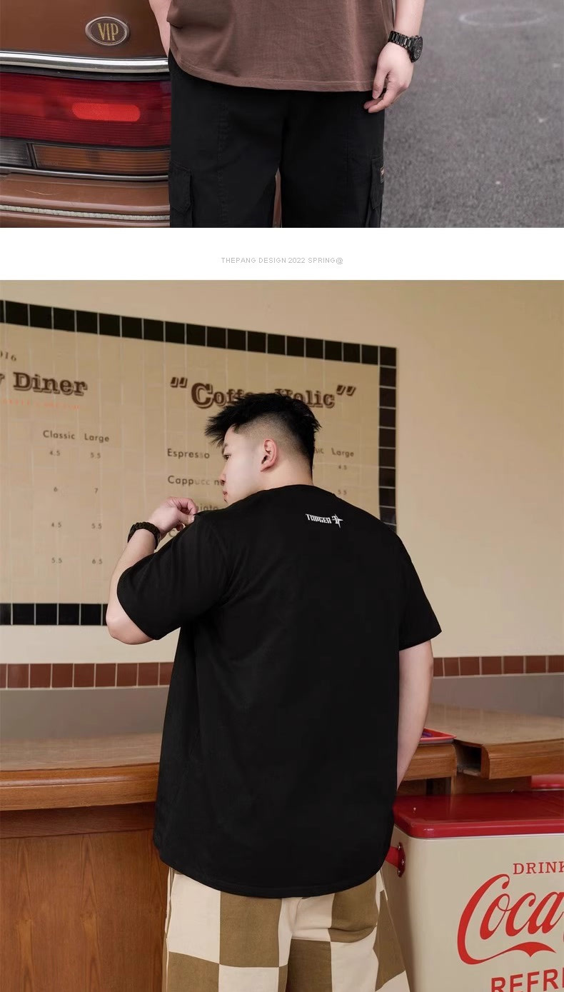 潮牌大码男装夏季新款重磅胖子宽松加肥加大纯棉套头半袖短袖T恤详情5