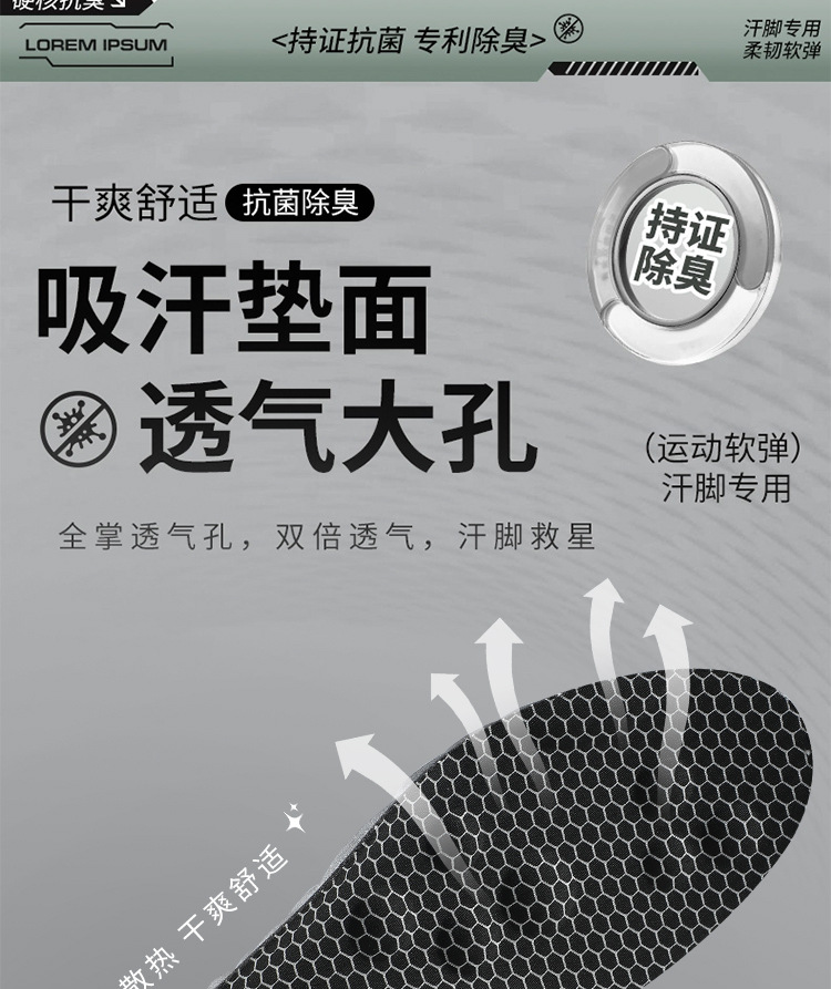 Graphene insoles with 3A-level anti-odor, antibacterial and deodorizing properties for basketball, badminton, leisure sports, high elasticity, shock absorption, breathability and sweat absorption pic 9