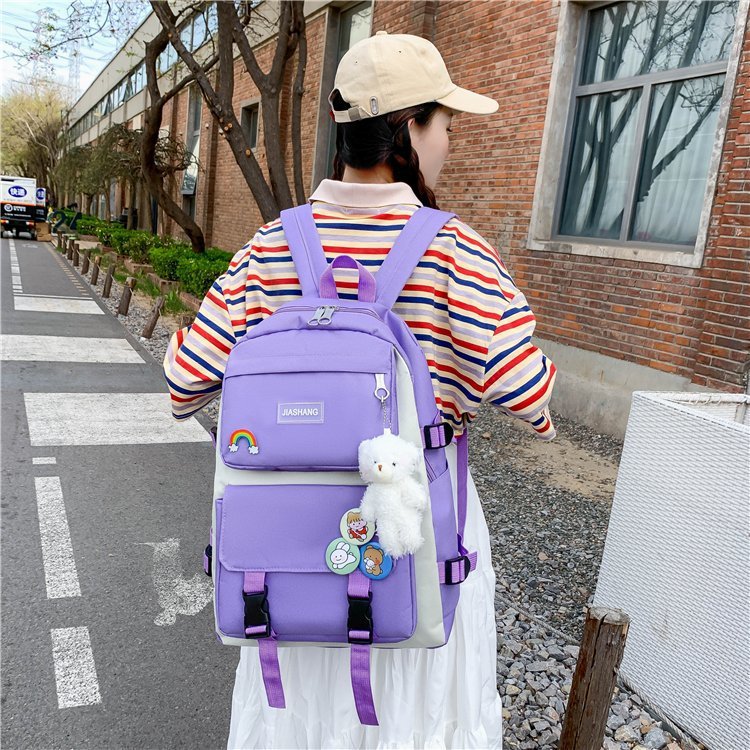 跨境初高中学生书包大容量旅行户外简约四件套背包新款百搭双肩包详情27