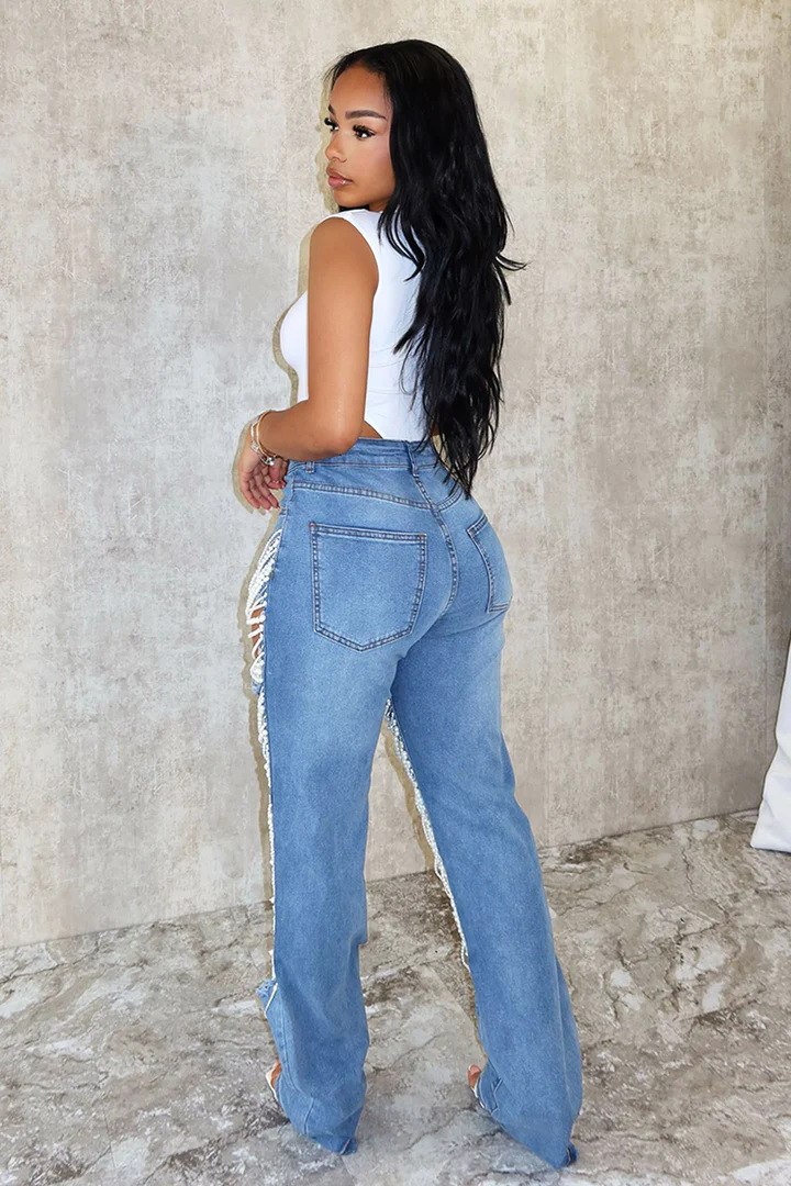 INS amazon aliexpress europa y Estados Unidos crossover 2026 big broach jeans mujer cadena de cuentas cadena colgante accesorios pantalones de corte recto pic 3