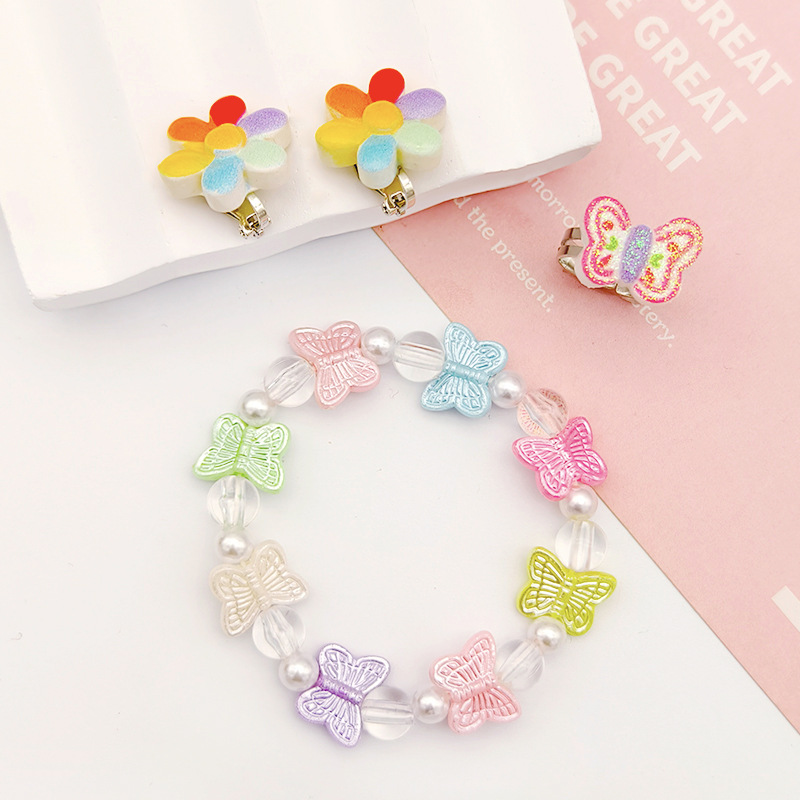 【可以】儿童卡通耳夹戒指手链套装可爱独角兽美人鱼女孩礼物玩具详情13