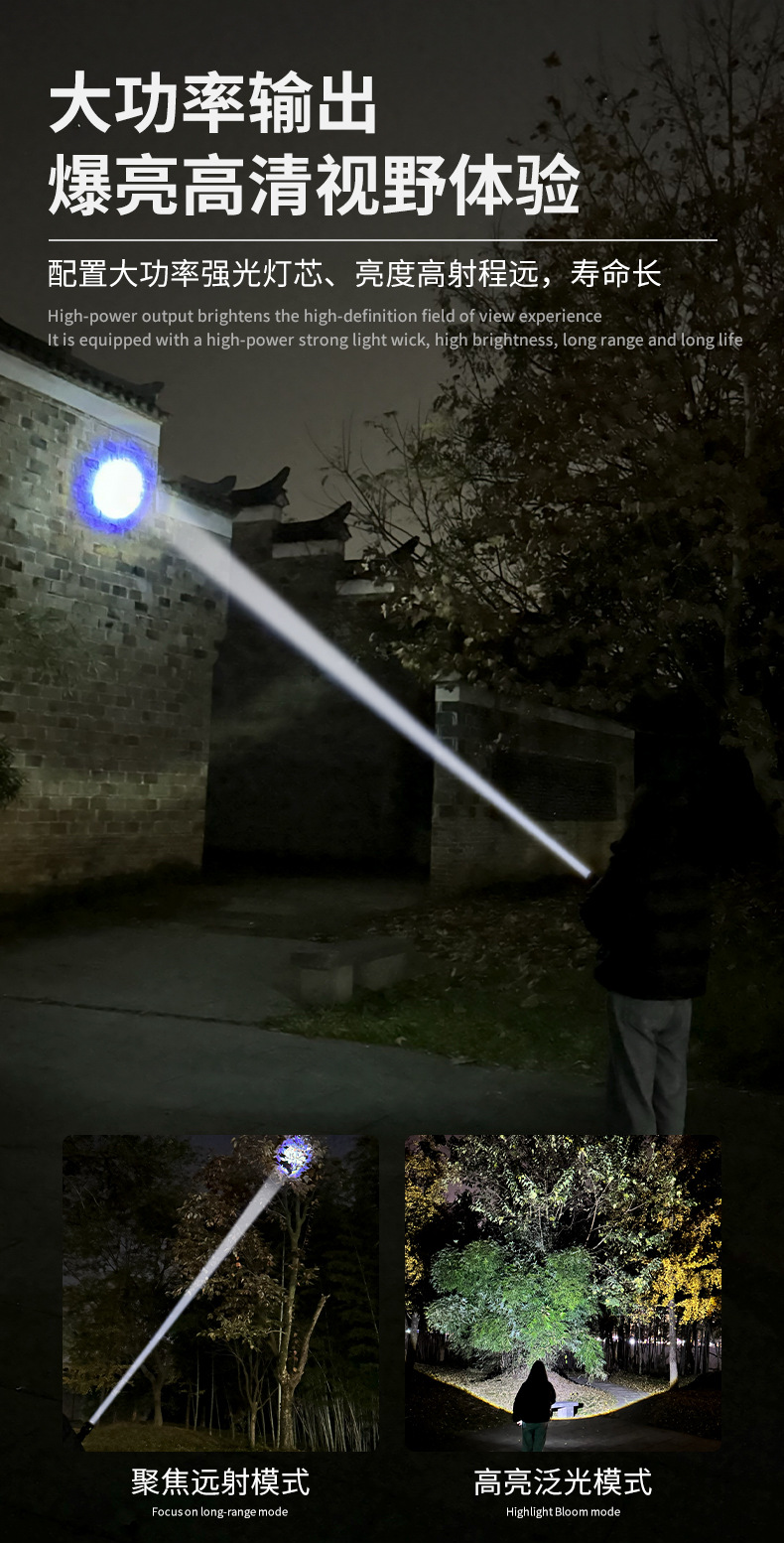 A cross-border best-selling Pailide high-intensity flashlight with a fluorescent strip, telescopic zoom, and an aluminum alloy long-range white laser flashlight pic 6