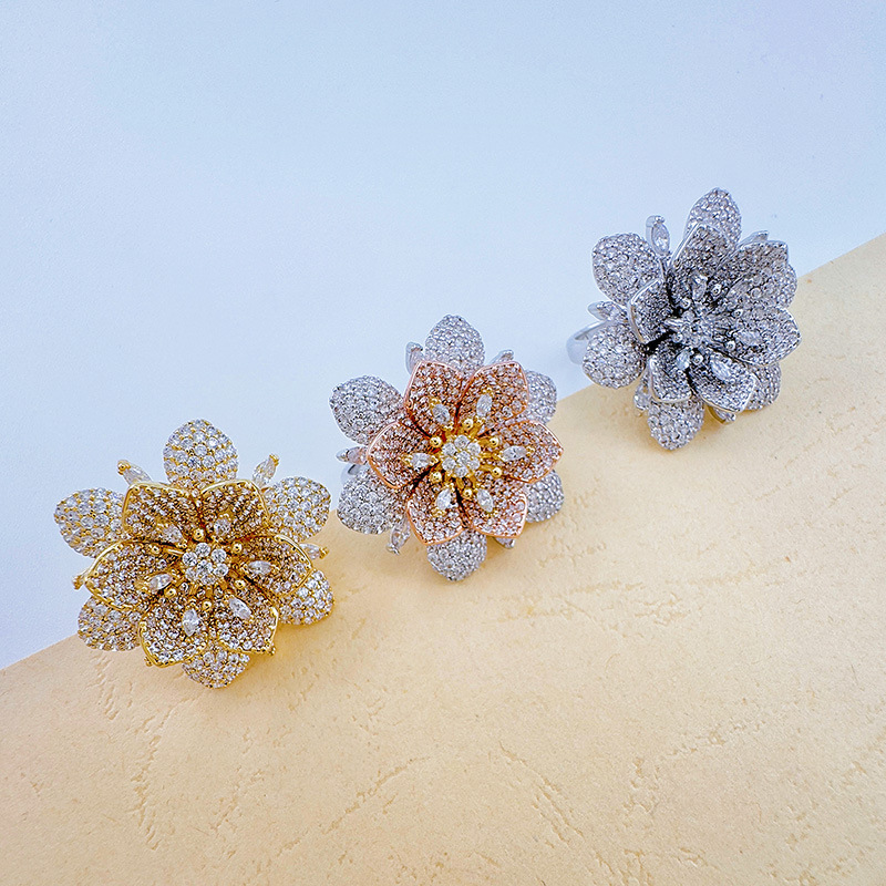 Bergamota cross border split color flor full diamond anillo mujer francés ins viento frío anillo DIY holder vacío handwear pic 12