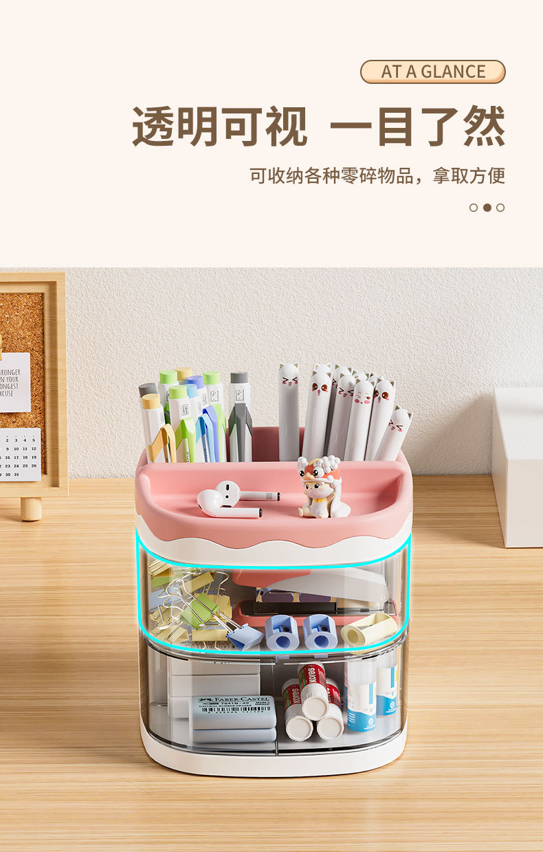Cartoon-style new mini desktop storage box, rotating cosmetics, office stationery, makeup storage rack, home pic 6