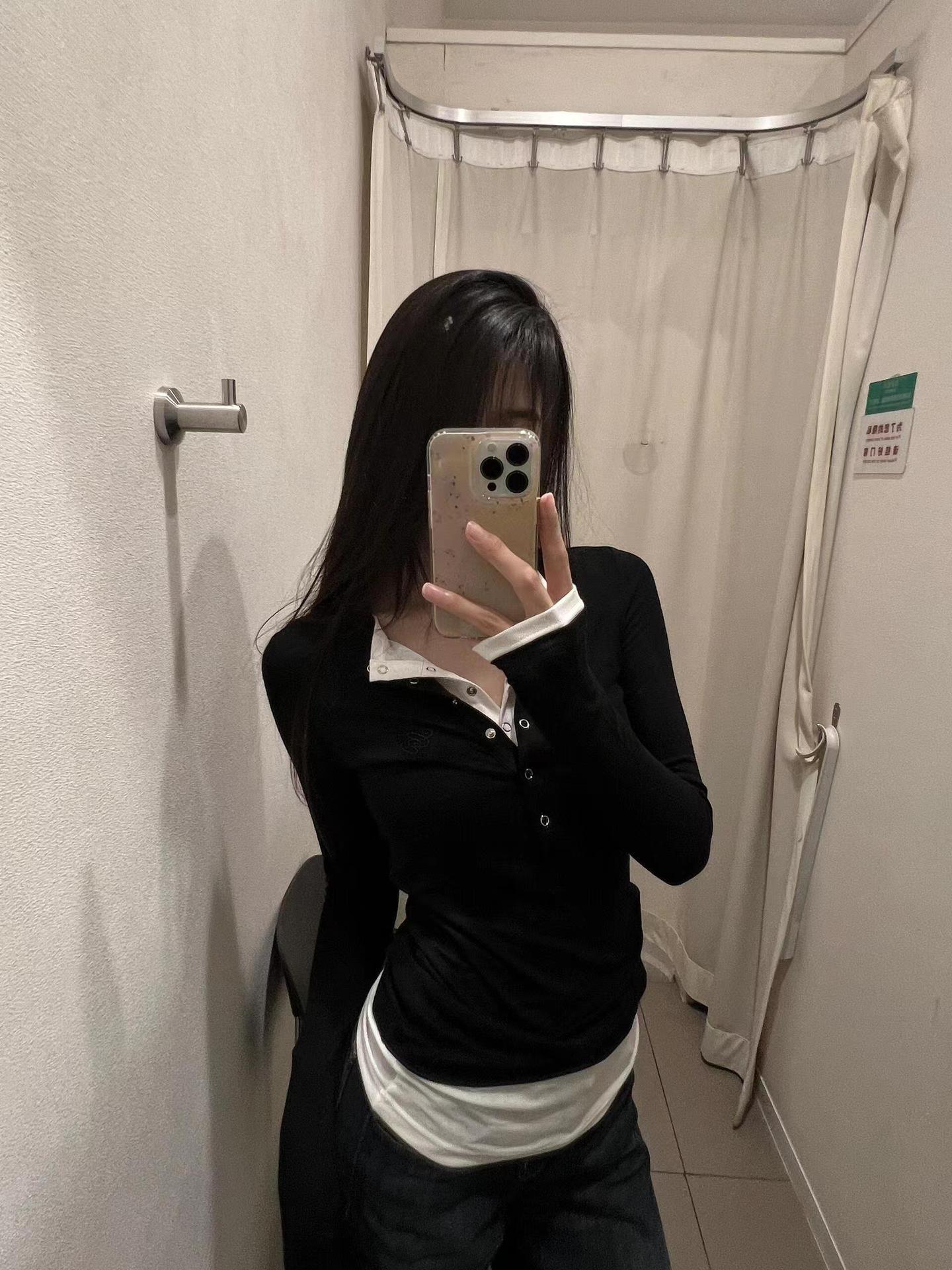 黑色拼接女性上半身衬衫简约时尚百搭修身设计感详情6