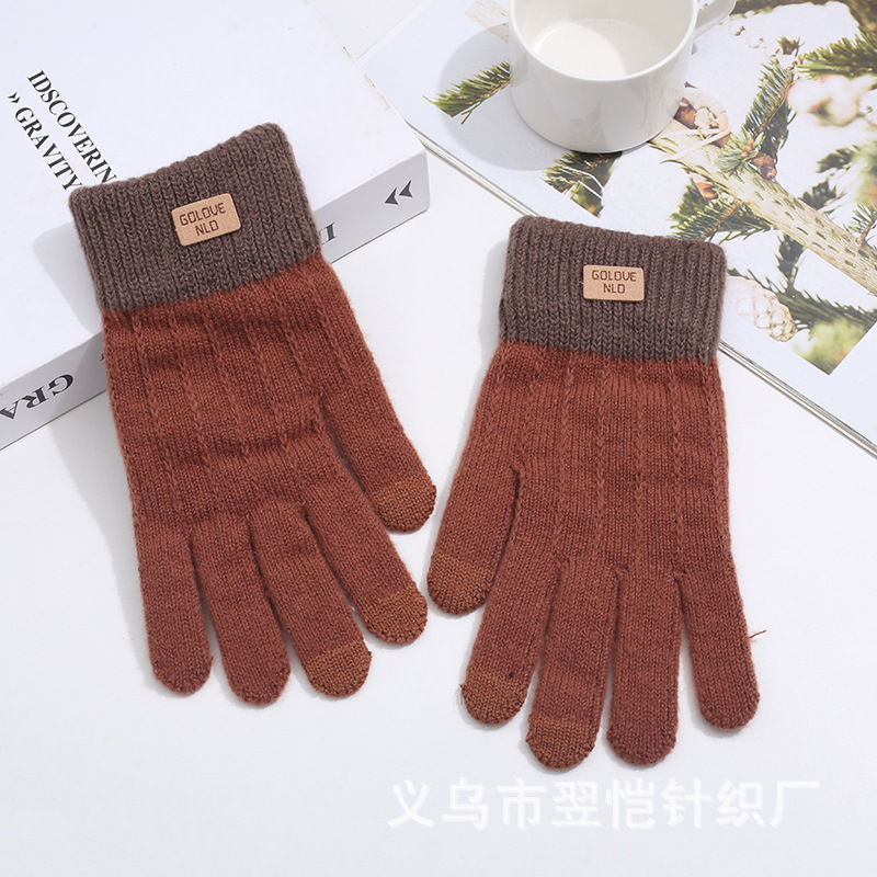 Fleece and thickened warm and cold-proof five-fingered gloves, cycling fleece touch screen, student winter windproof jacquard knitted gloves pic 10