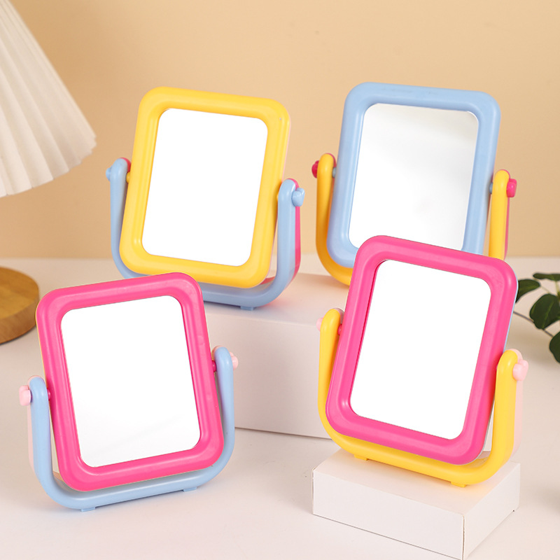 拼色双面化妆镜桌面糖果色可爱学生小号可旋转梳妆镜子工厂批发详情1