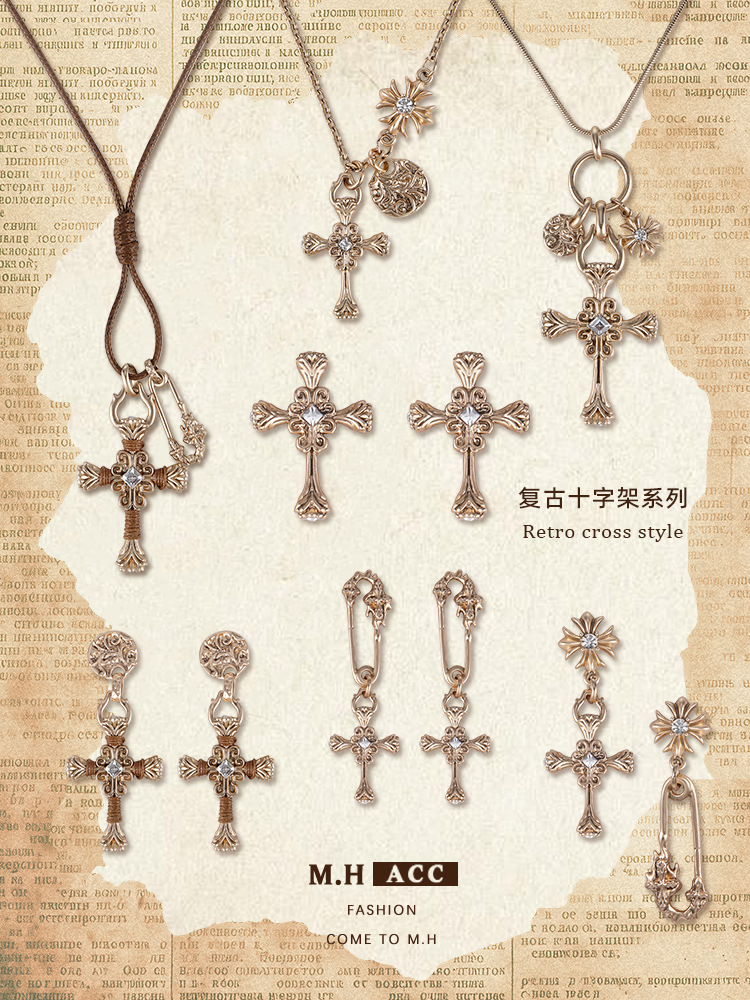 Retro cross series earrings, original design for women, light luxury, high-end, fashionable, versatile, exquisite silver needle earrings pic 3