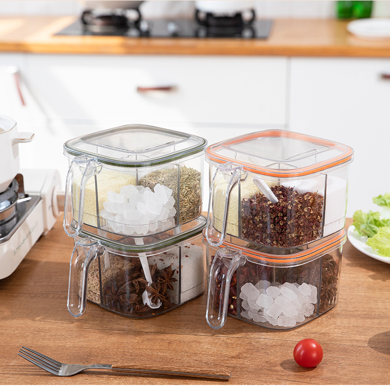The seasoning box is a household transparent four-compartment large-capacity seasoning jar. The bottle cap is one-piece sealed and moisture-proof with one hand press pic 14