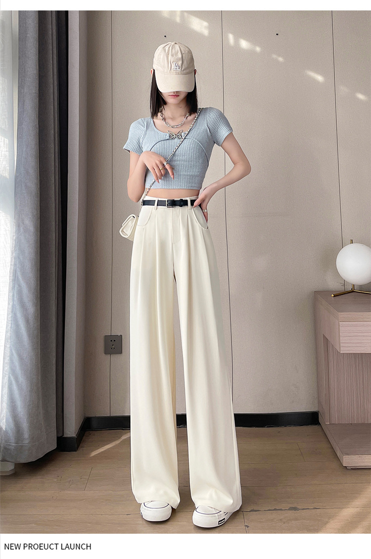 2024夏季新款垂感西装裤女高腰阔腿百搭休闲裤小个子直筒拖地长裤详情25
