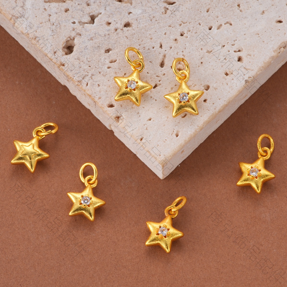 Ancient Vietnamese sand gold color retention zirconium five-pointed star pendant bracelet necklace clasp DIY jewelry accessory pic 6