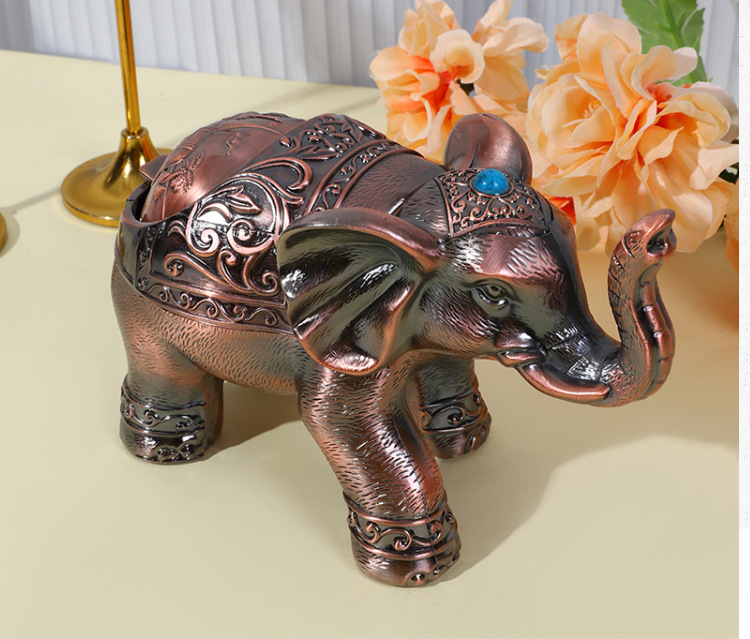 金属烟灰缸欧式大号宝石带盖大象烟缸家用高档防风防飞灰防摔收纳详情12