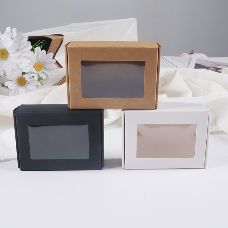 跨境牛皮纸飞机盒手工皂开窗盒镂空白卡黑卡迷你牛皮纸盒批发定制详情5