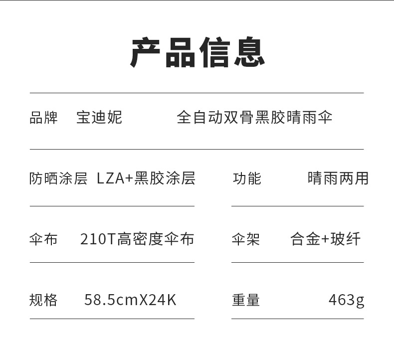 工厂直销加大双人遮阳伞升级24骨抗风暴防晒伞黑胶50+自动晴雨伞详情24