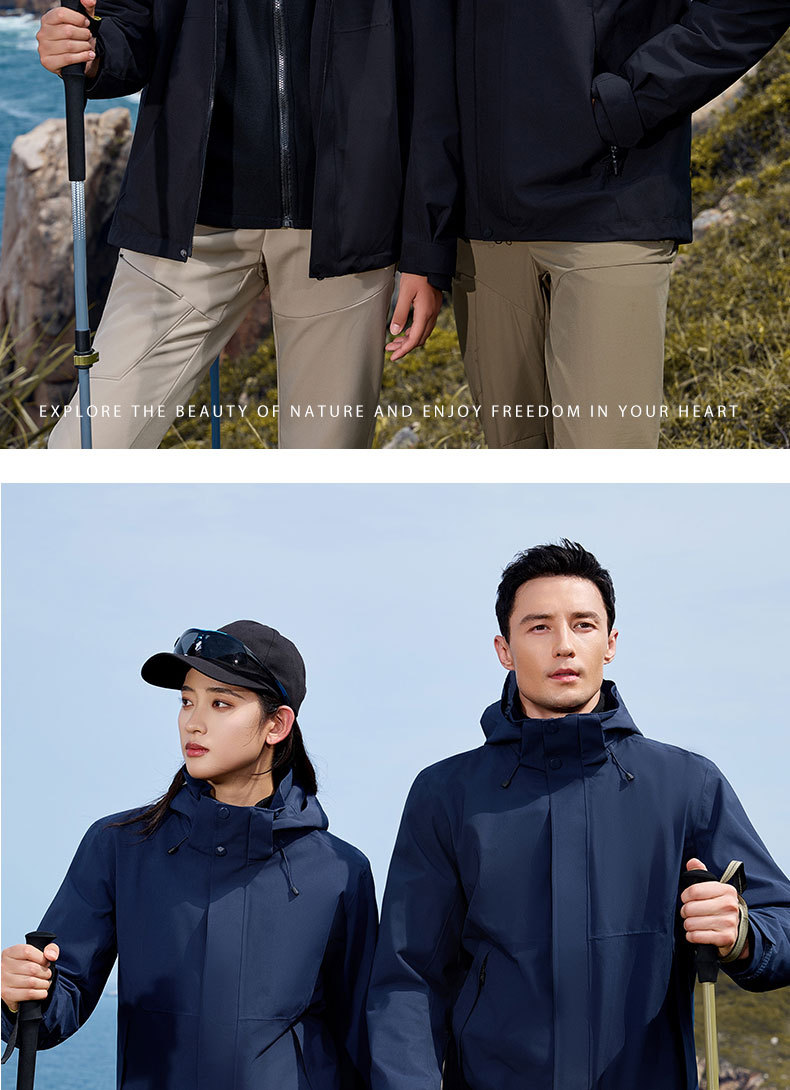 定制冲锋衣三合一男印绣LOGO徒步软壳防风登山服企业团体工装外套详情17