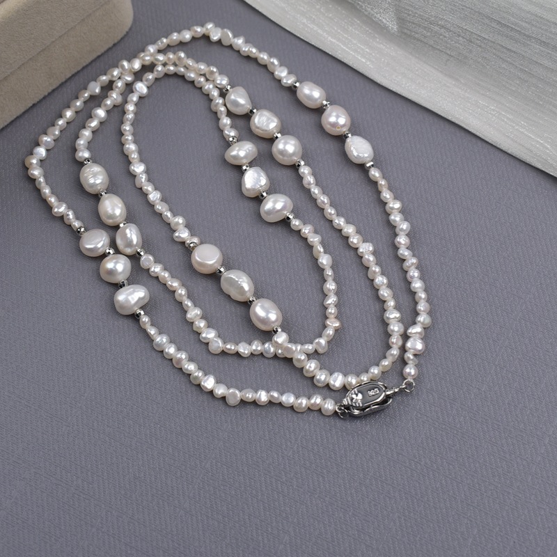 巴洛克两面光小石头珍珠毛衣链旗袍项链天然淡水珍珠项链颈链气质详情9