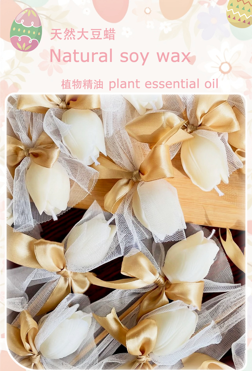 跨境郁金香玫瑰花香薰蜡烛结婚伴手礼无烟蠟燭情人节竹签花朵蜡烛详情3
