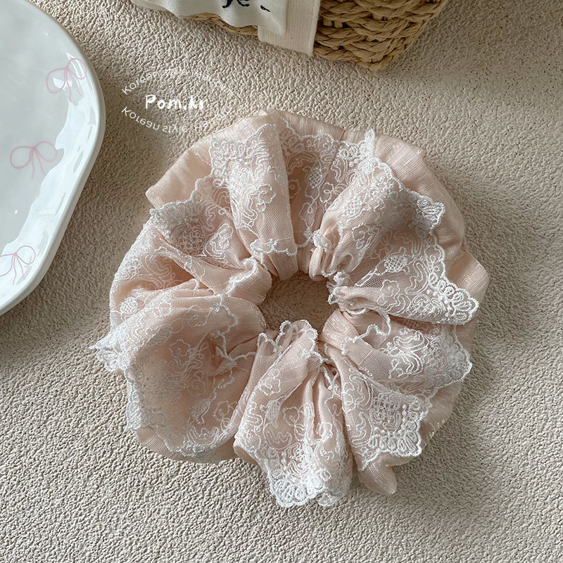 新款韩系蕾丝花边少女大肠发圈甜美高弹力丸子头发饰精致马尾发圈详情9