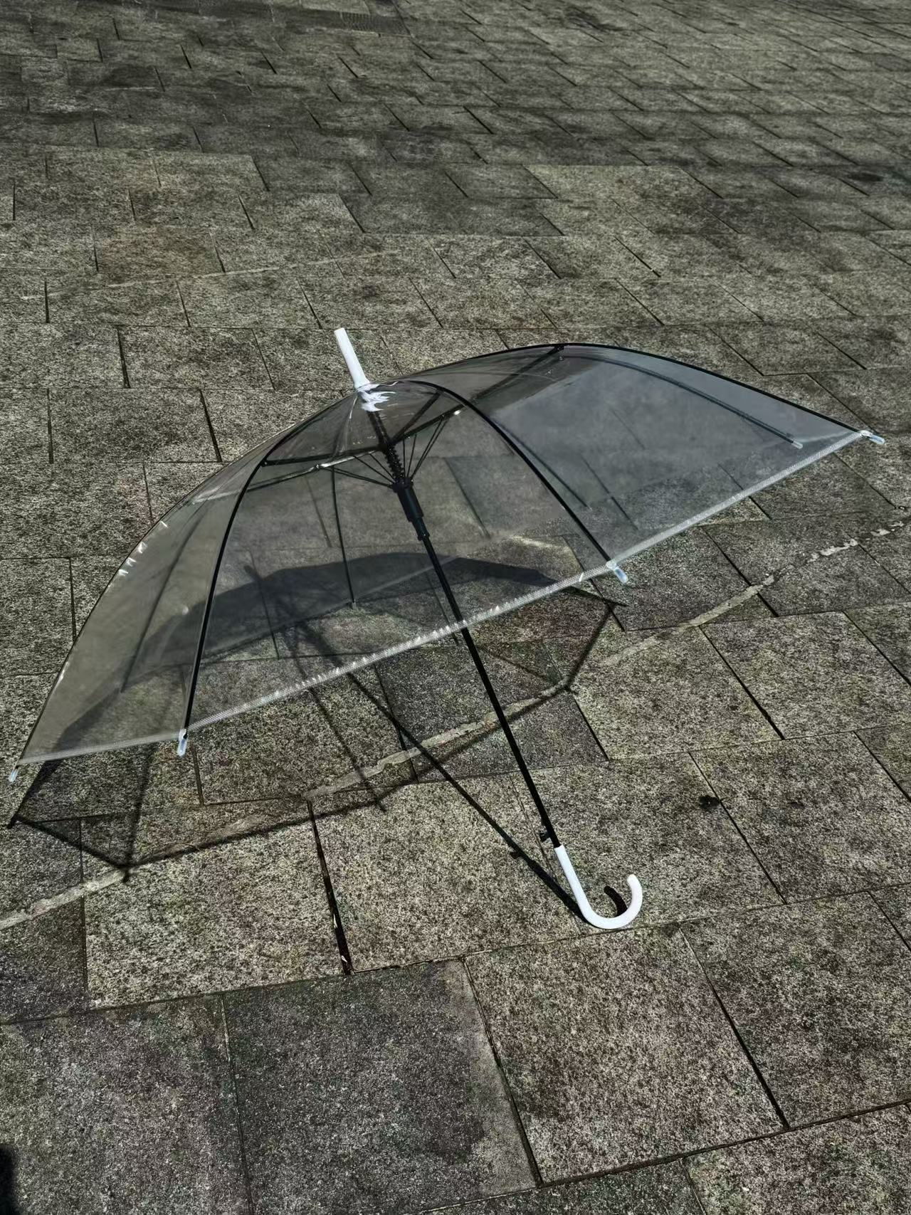 Rain Flower transparent disposable umbrella wholesale, long-handled automatic PVC plastic white high appearance level umbrella wholesale pic 5