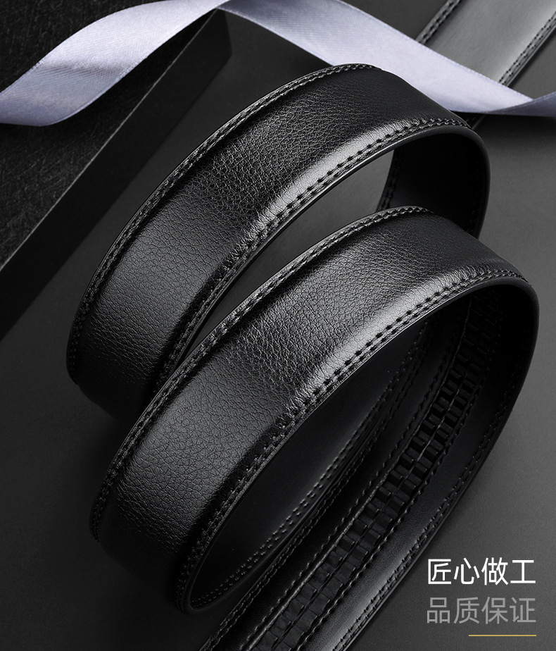 男士真牛皮自动扣腰带商务休闲裤带青年无头皮带条3.5cm服装配饰详情8