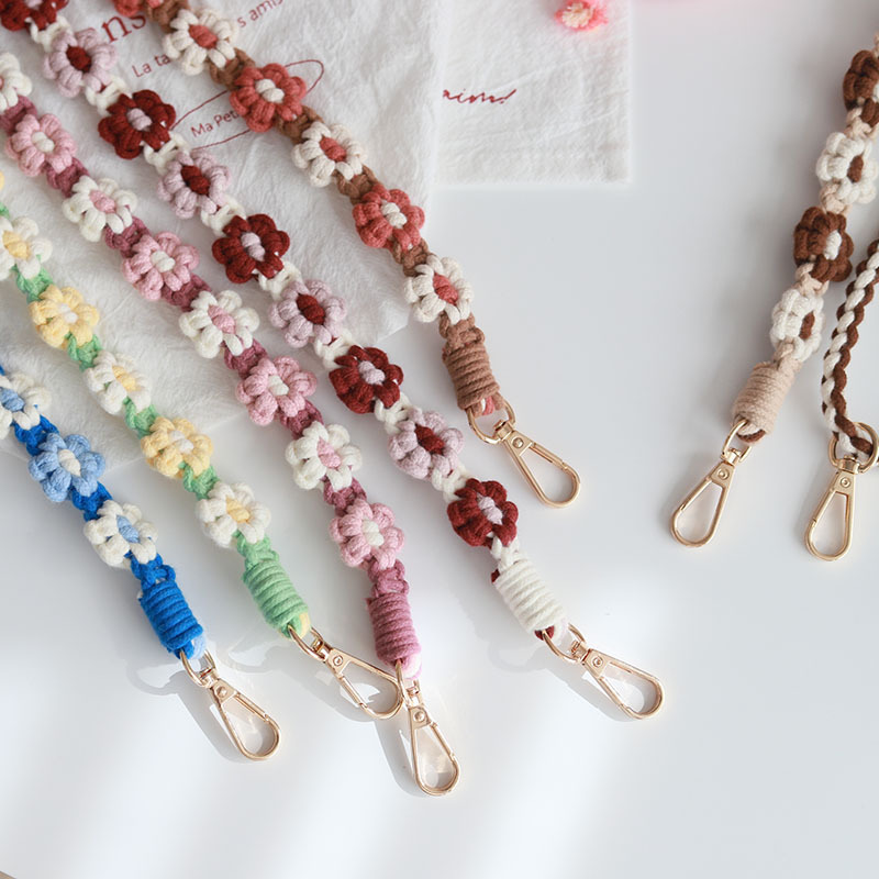 可调节手机挂绳编织相机背带 ins高颜值雏菊花朵斜挎挂脖手机挂链详情6