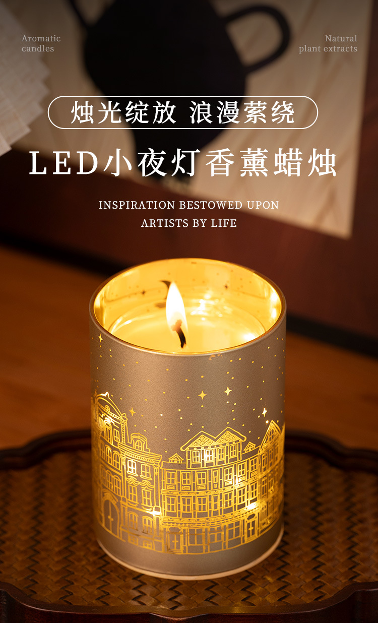 香薰蜡烛浪漫城市图案节日礼物卧室持久香氛香氛小夜灯批发定制详情1