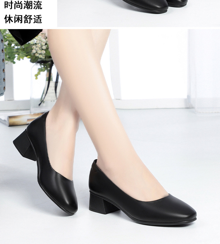 春秋新款方头浅口低跟舒适百搭轻便透气一脚蹬粗跟女士休闲工作鞋详情13