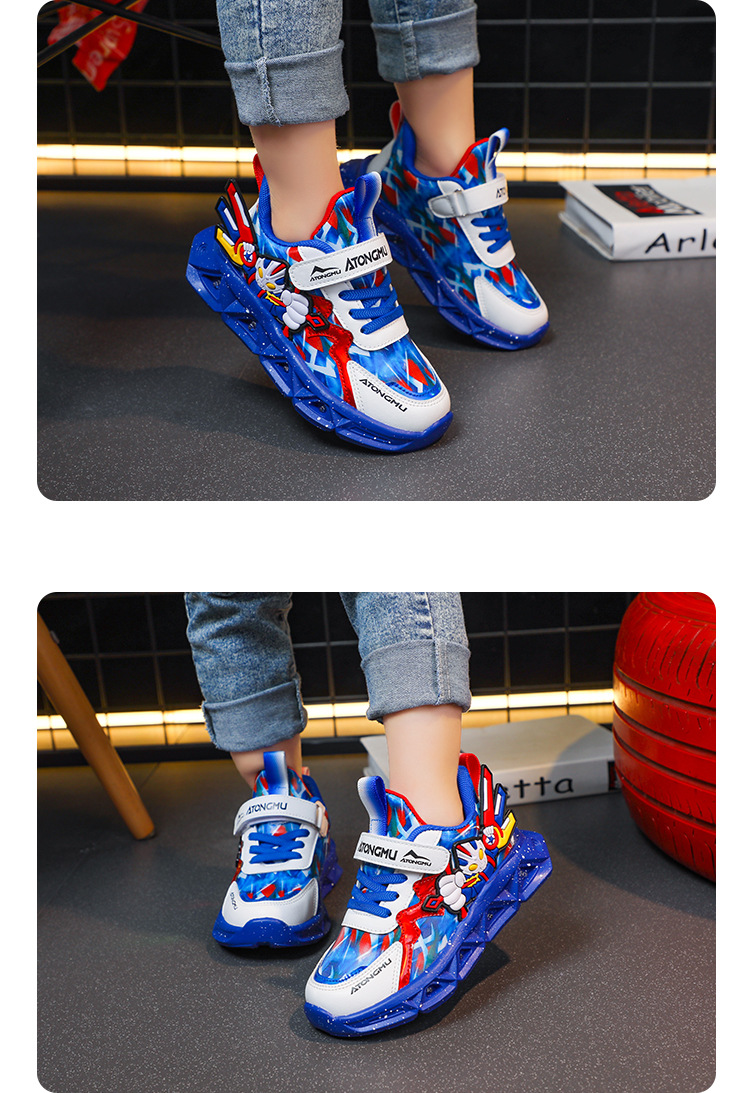 批发带灯儿童运动鞋男2025春秋新款皮面防水男童鞋中小童跑步鞋详情9