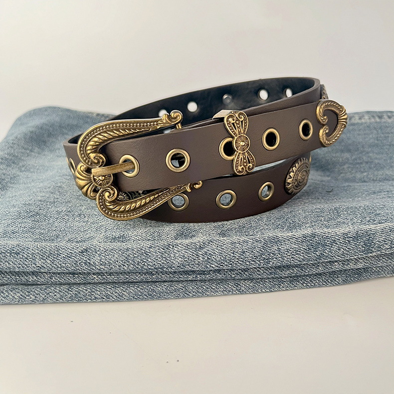 跨境欧美风铆钉复古雕刻镂空针扣女士腰带配休闲裤牛仔裤百搭装饰详情1