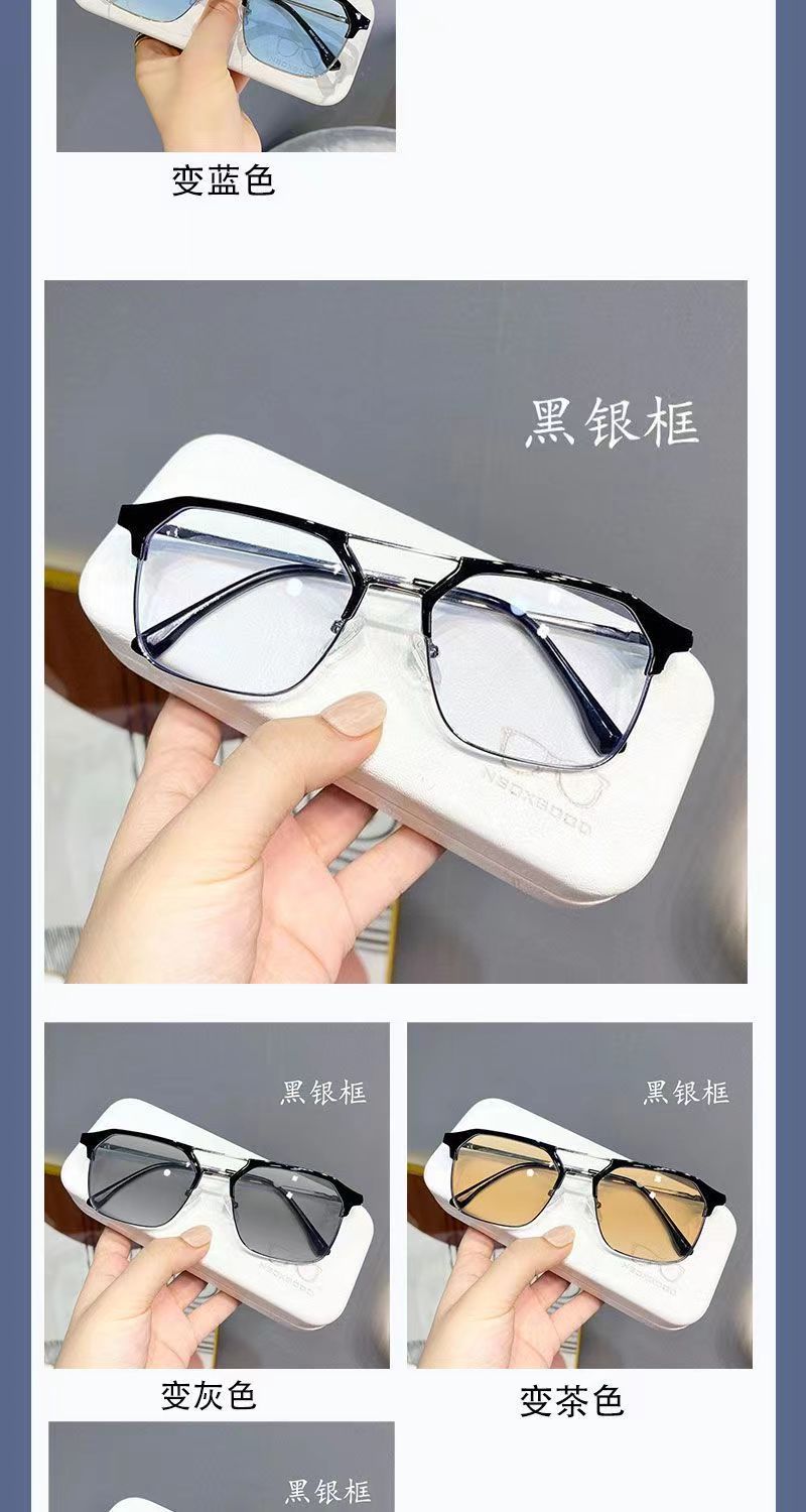 新款复古双梁男款大框防蓝光变色眼镜自动感光变色成品近视眼镜框详情14